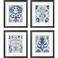 Framed 'Sapphire Ikat 4 Piece Framed Art Print Set' border=