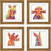 Framed 'Cheery Animals 4 Piece Framed Art Print Set' border=