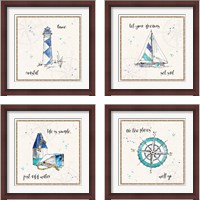 Framed 'Coastal Buoys 4 Piece Framed Art Print Set' border=