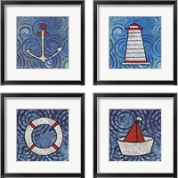 Framed 'Whimsy Coastal 4 Piece Framed Art Print Set' border=