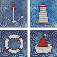 Framed 'Whimsy Coastal 4 Piece Art Print Set' border=