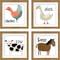 Framed 'Farm Animal 4 Piece Framed Art Print Set' border=