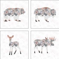 Framed 'Floral Animal Forest 4 Piece Art Print Set' border=