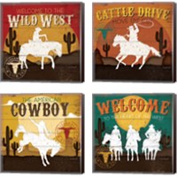 Framed 'Cattle Drive 4 Piece Canvas Print Set' border=