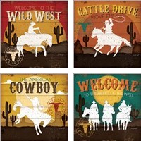 Framed 'Cattle Drive 4 Piece Art Print Set' border=