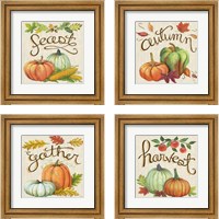 Framed 'Autumn Harvest Linen 4 Piece Framed Art Print Set' border=