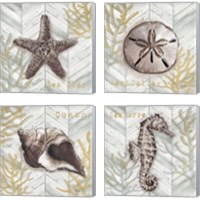 Framed 'Gray Gold Chevron Sea Life 4 Piece Canvas Print Set' border=