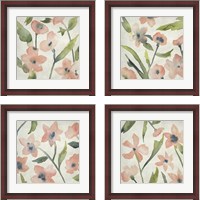 Framed 'Blush Pink Blooms 4 Piece Framed Art Print Set' border=