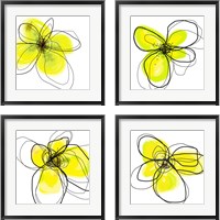 Framed 'Yellow Petals Four 4 Piece Framed Art Print Set' border=