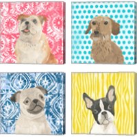 Framed 'Parlor Pooches 4 Piece Canvas Print Set' border=