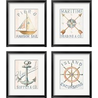 Framed Floursack Nautical  4 Piece Framed Art Print Set