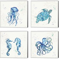 Framed 'Deep Sea No Words4 Piece Canvas Print Set' border=