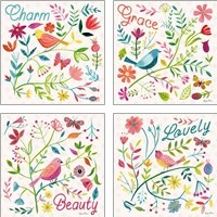 Framed 'Budding Beauty 4 Piece Art Print Set' border=