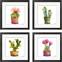 Framed 'Cactus Flowers 4 Piece Framed Art Print Set' border=