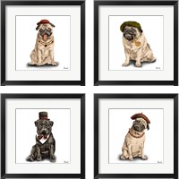 Framed 'Pugs in Hats 4 Piece Framed Art Print Set' border=