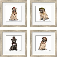 Framed 'Pugs in Hats 4 Piece Framed Art Print Set' border=