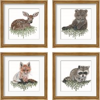 Framed 'Baby Forest Animal 4 Piece Framed Art Print Set' border=