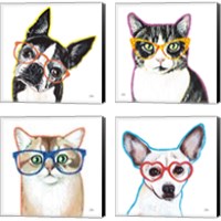 Framed 'Bespectacled Pet 4 Piece Canvas Print Set' border=