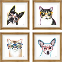 Framed 'Bespectacled Pet 4 Piece Framed Art Print Set' border=