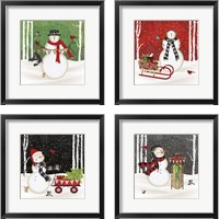 Framed 'Jolly Snowman 4 Piece Framed Art Print Set' border=