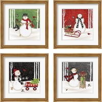 Framed 'Jolly Snowman 4 Piece Framed Art Print Set' border=