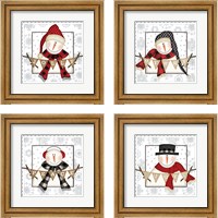 Framed 'Jolly Snowman 4 Piece Framed Art Print Set' border=