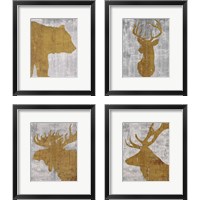 Framed 'Rustic Lodge Animals on Grey 4 Piece Framed Art Print Set' border=