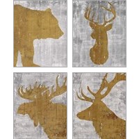 Framed 'Rustic Lodge Animals on Grey 4 Piece Art Print Set' border=