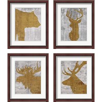 Framed 'Rustic Lodge Animals on Grey 4 Piece Framed Art Print Set' border=