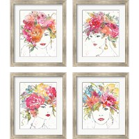 Framed 'Floral Figures 4 Piece Framed Art Print Set' border=