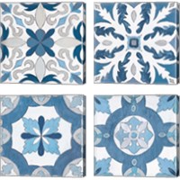 Framed 'Gypsy Wall Tile Blue Gray 4 Piece Canvas Print Set' border=