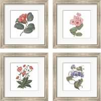 Framed 'Monument Etching Tile Flowers 4 Piece Framed Art Print Set' border=