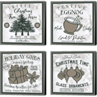 Framed 'Taupe Christmas Sign 4 Piece Canvas Print Set' border=