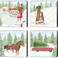 Framed 'Winter Fun 4 Piece Canvas Print Set' border=