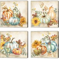 Framed 'Watercolor Harvest Pumpkin 4 Piece Canvas Print Set' border=