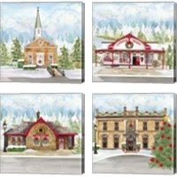 Framed 'Christmas Village 4 Piece Canvas Print Set' border=