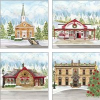 Framed 'Christmas Village 4 Piece Art Print Set' border=