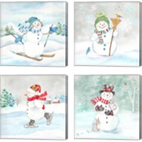 Framed 'Let it Snow Blue Snowman 4 Piece Canvas Print Set' border=