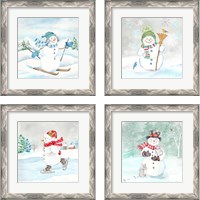 Framed 'Let it Snow Blue Snowman 4 Piece Framed Art Print Set' border=