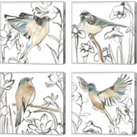 Framed 'Songbird Meadow 4 Piece Canvas Print Set' border=