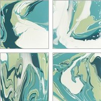 Framed 'Flowing Teal 4 Piece Art Print Set' border=