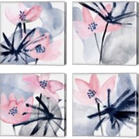 Framed 'Pink Water Lilies 4 Piece Canvas Print Set' border=