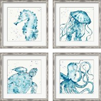 Framed 'Deep Sea 4 Piece Framed Art Print Set' border=