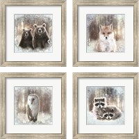 Framed 'Enchanted Winter Bears 4 Piece Framed Art Print Set' border=