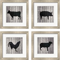 Framed 'Barn Animal 4 Piece Framed Art Print Set' border=