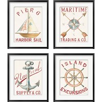 Framed 'Floursack Nautical Red 4 Piece Framed Art Print Set' border=