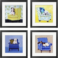 Framed 'Dogs on Chairs 4 Piece Framed Art Print Set' border=