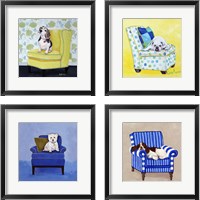 Framed 'Dogs on Chairs 4 Piece Framed Art Print Set' border=