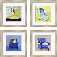 Framed 'Dogs on Chairs 4 Piece Framed Art Print Set' border=