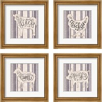 Framed 'Striped Country Kitchen Animals 4 Piece Framed Art Print Set' border=